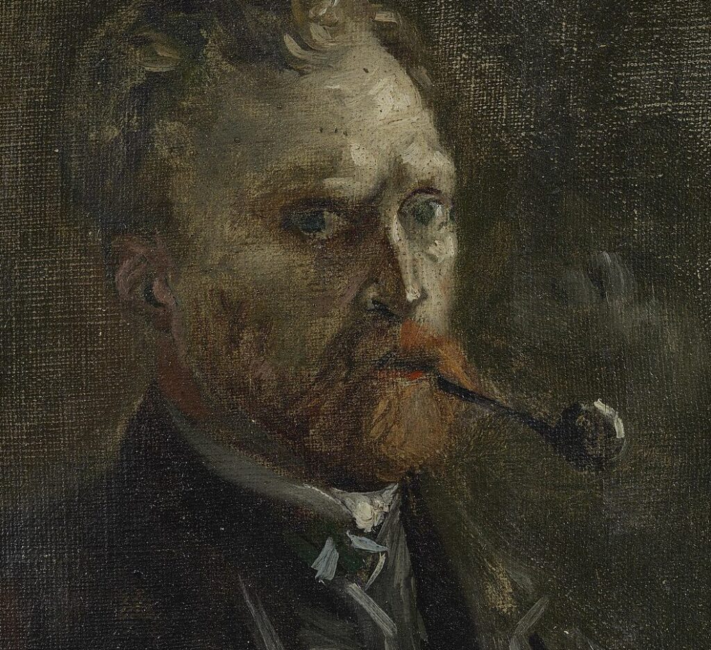 Van Gogh first self-portrait: Vincent van Gogh, Self-Portrait, 1886, Van Gogh Museum, Amsterdam, Netherlands. Detail.
