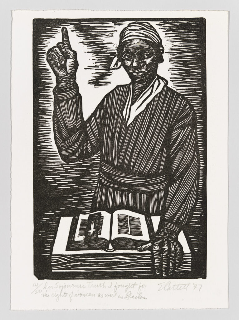 elizabeth catlett: Elizabeth Catlett, In Sojourner Truth I Fought for the Rights of Women as well as Negroes, from “The Black Woman” series, 1947, printed 1989, Whitney Museum of Art, New York City, NY, USA.
