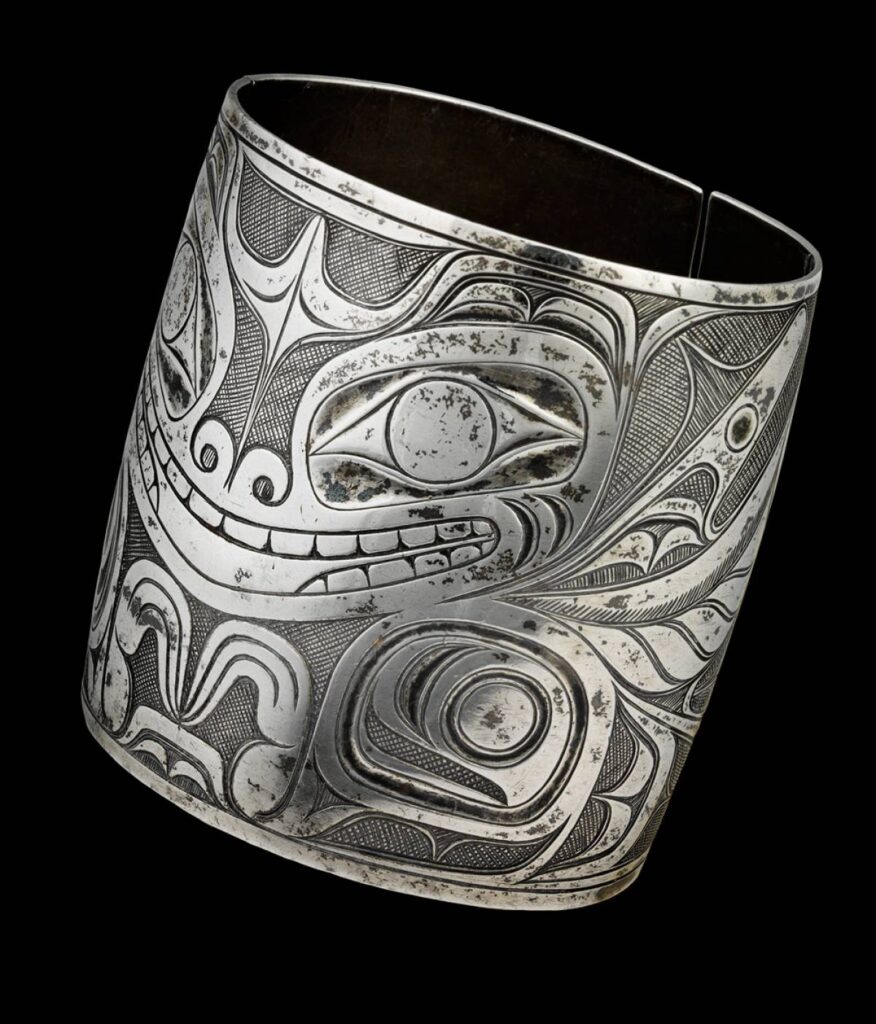 Charles Edenshaw: Charles Edenshaw, Sea Bear Bracelet, late 19th century, silver, McMichael Canadian Art Collection, Kleinburg, Canada. Photo: Trevor Mills, Vancouver Art Gallery.
