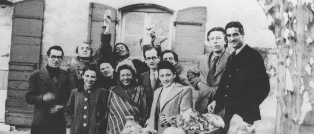 Varian Fry: Varian Fry (center, with glasses) in front of the Villa Air Bel in Marseille, where he hid the artists before helping them escape. Photo: United States Holocaust Memorial Museum.
