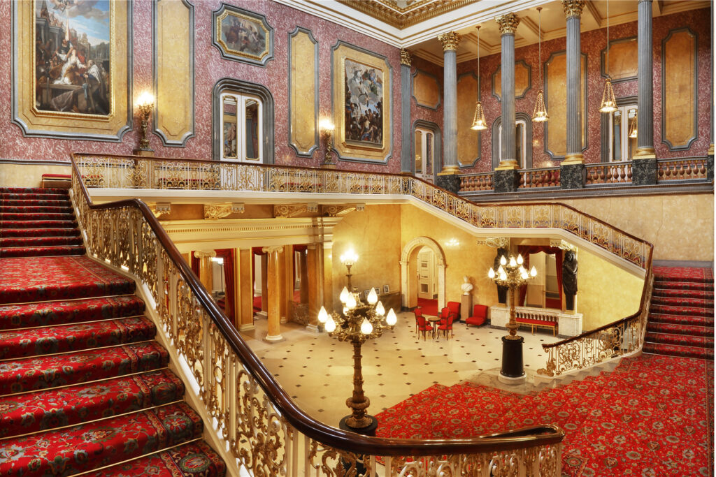 Bridgerton locations: Main Hall in Lancaster House, 1825-1840, London, UK. Moving Venue.
