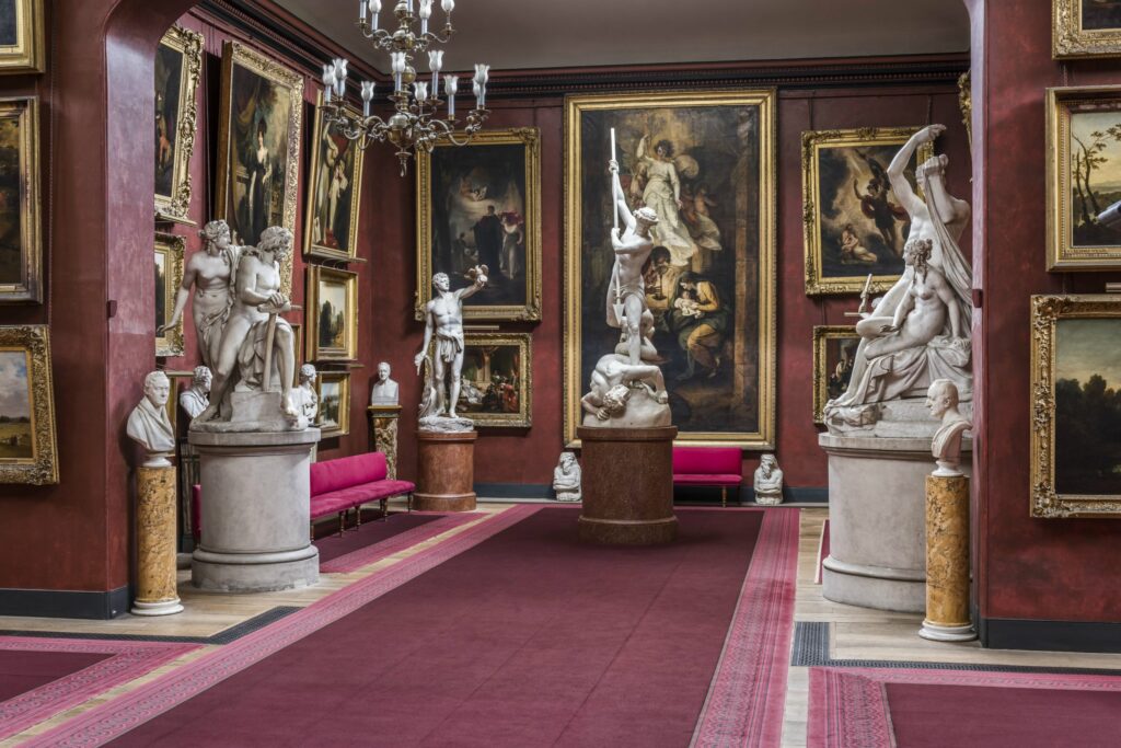 Bridgerton locations: The North Gallery at Petworth House, 19th century, West Sussex, UK. Petworth Places.
