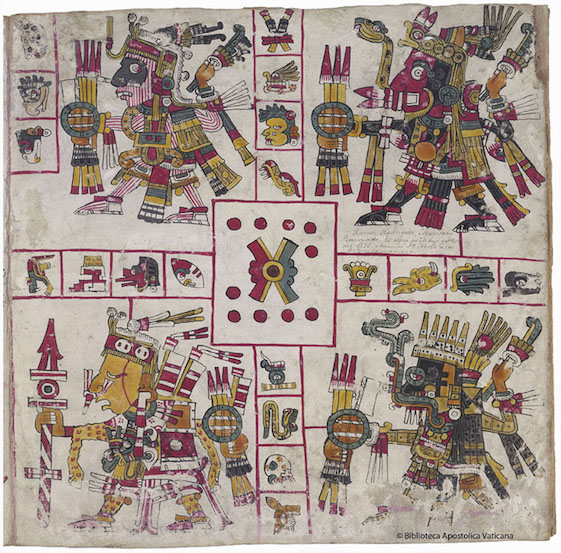 aztec art: Codex Borgia, p.25, 1500, Vatican Library, Vatican City, Vatican. Khan Academy.
