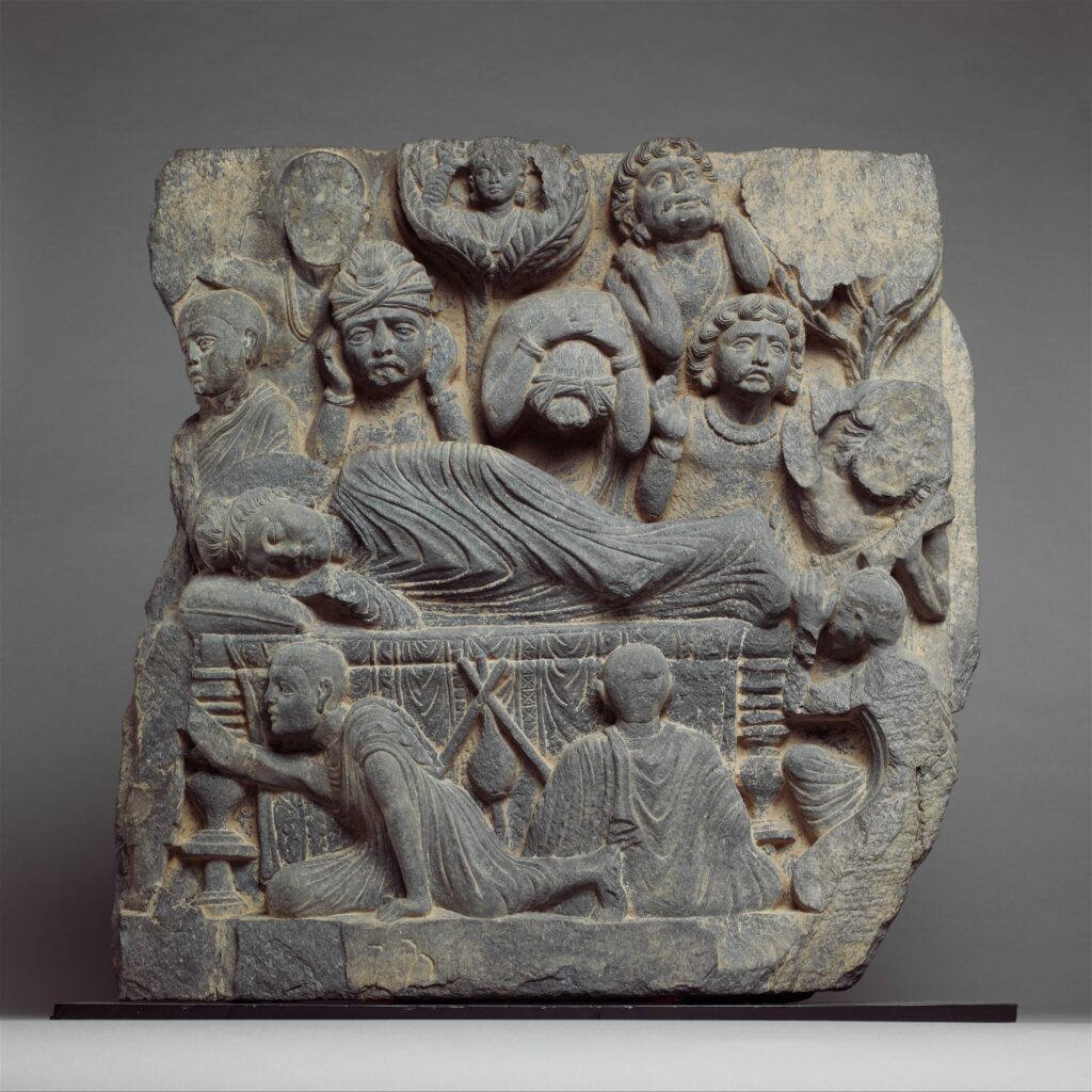 Gandhara: The Death of the Buddha (Parinirvana), ca. 3rd century, ancient Ganhara (today’s Pakistan), Metropolitan Museum of Art, New York City, NY, USA.
