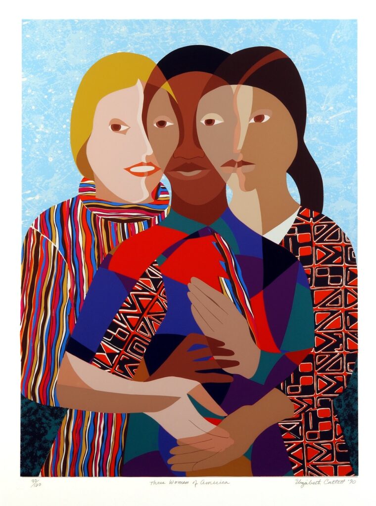 elizabeth catlett: Elizabeth Catlett,  Three Women of America, 1990, private collection.
