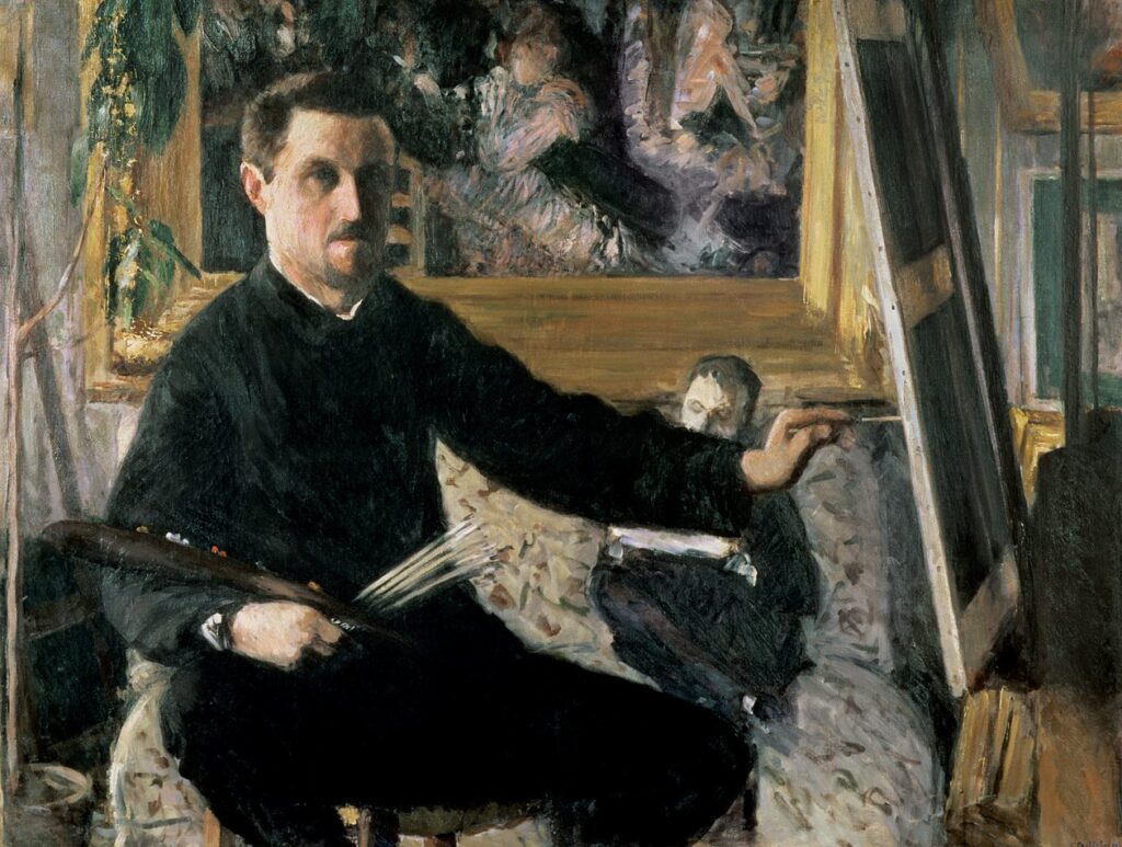 gustave caillebotte: Gustave Caillebotte, Self Portrait with Easel, 1880, private collection.
