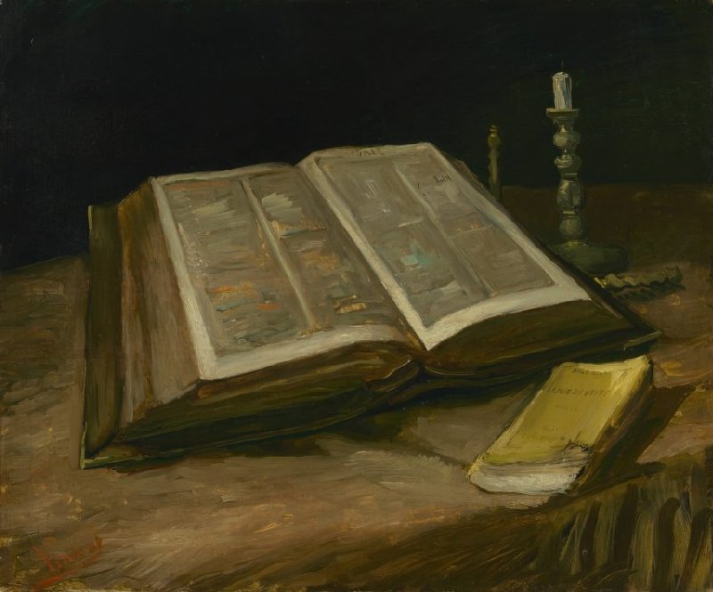 Van Gogh first self-portrait: Vincent van Gogh, Still Life with Bible, 1885, Van Gogh Museum, Amsterdam, Netherlands.
