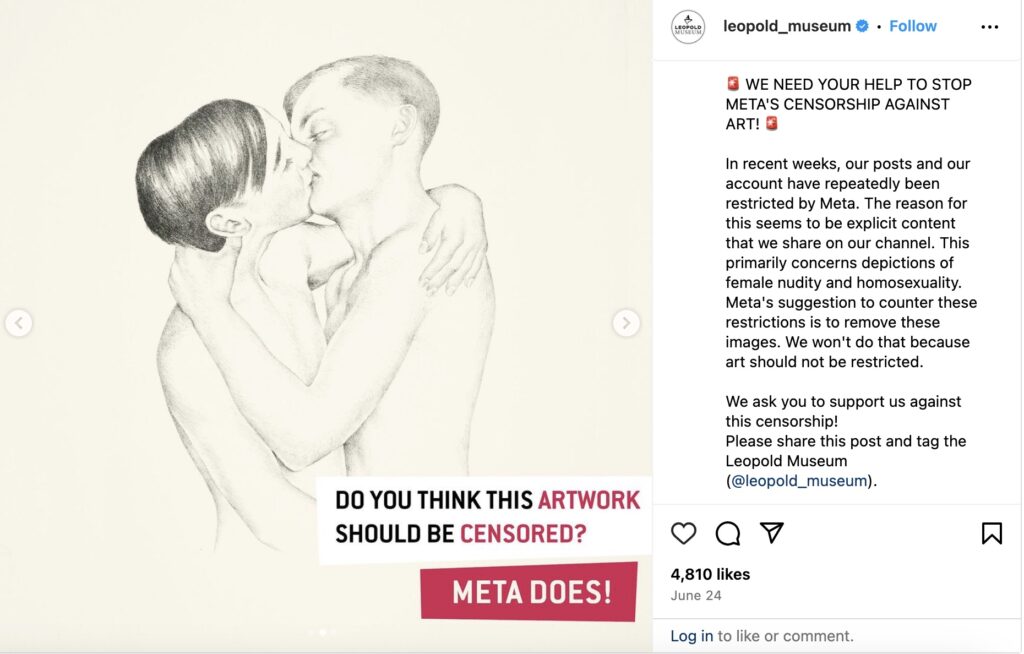 Art Censorship: Leopold Museum Instagram post, 17th July 2024.
