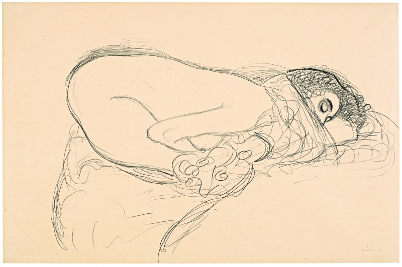 Art Censorship: Gustav Klimt, Female Semi-Nude from the Right in Kneeling-Cowering Position. Study for ‘Leda’, 1913/1914, Leopold Museum, Vienna, Austria.
