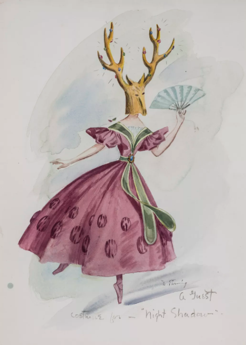 Dorothea Tanning: Dorothea Tanning, Costume design for Night Shadow: A Guest, 1945, the Destina Foundation, New York © DACS, 2019. AnOther Magazine.
