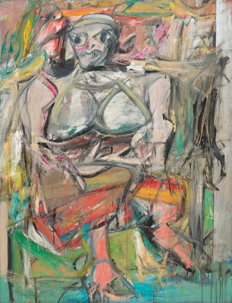 willem de kooning: Willem de Kooning, Woman I, 1950–1952, oil on canvas, 75 7/8 in x 58 in, Museum of Modern Art, New York City, NY, USA.
