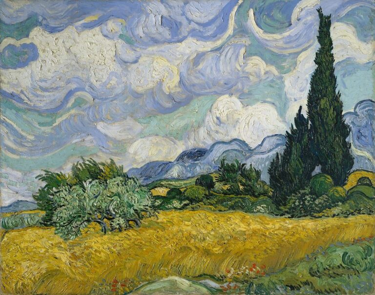 Clouds in Art: Vincent van Gogh, Wheat Field with Cypresses, 1889, Metropolitan Museum of Art, New York City, NY, USA.
