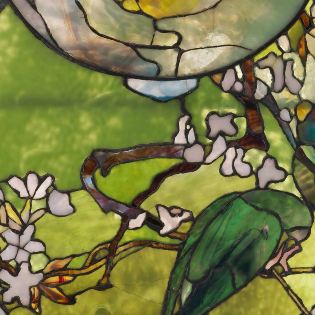 Louis Comfort Tiffany: Louis Comfort Tiffany, Parakeets and Goldfish Bowl, 1889, Museum of Fine Arts, Boston, MA, USA. Detail.
