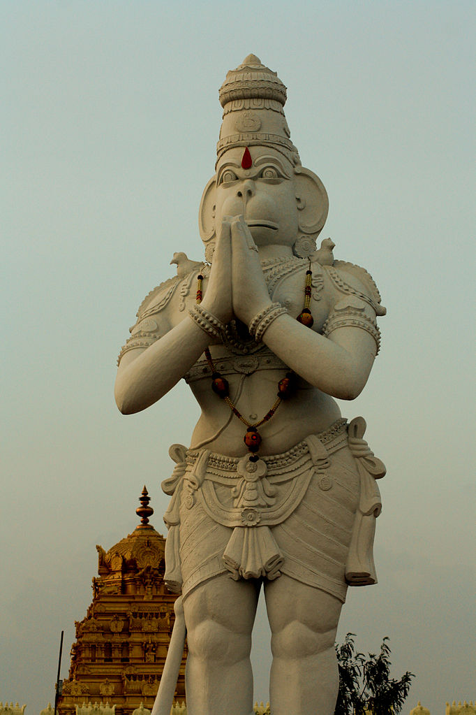 Hanuman: Hanuman statue at Venkatesh Balaji Temple, Buldana District, India, ca. August 2011. Photograph by Puja1984 via Wikimedia Commons (CC-BY-SA-3.0).
