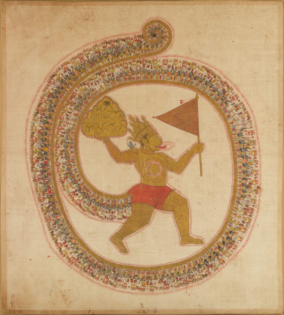 Hanuman: Hanuman Bearing the Mountaintop with Medicinal Herbs, ca. 1800, Metropolitan Museum of Art, New York City, NY, USA.
