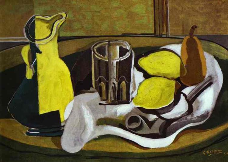 lemons in art: Georges Braque, Lemons, 1929, private collection. WikiArt.
