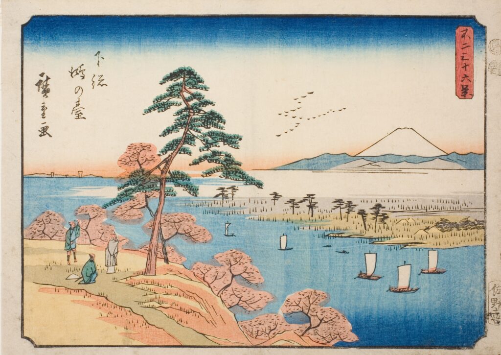 Hiroshige Thirty-Six Views of Mount Fuji: Utagawa Hiroshige, Konodai in Shimosa Province, View No. 15 from the series Thirty-Six Views of Mount Fuji, 1852, Art Institute Chicago, Chicago, IL, USA.
