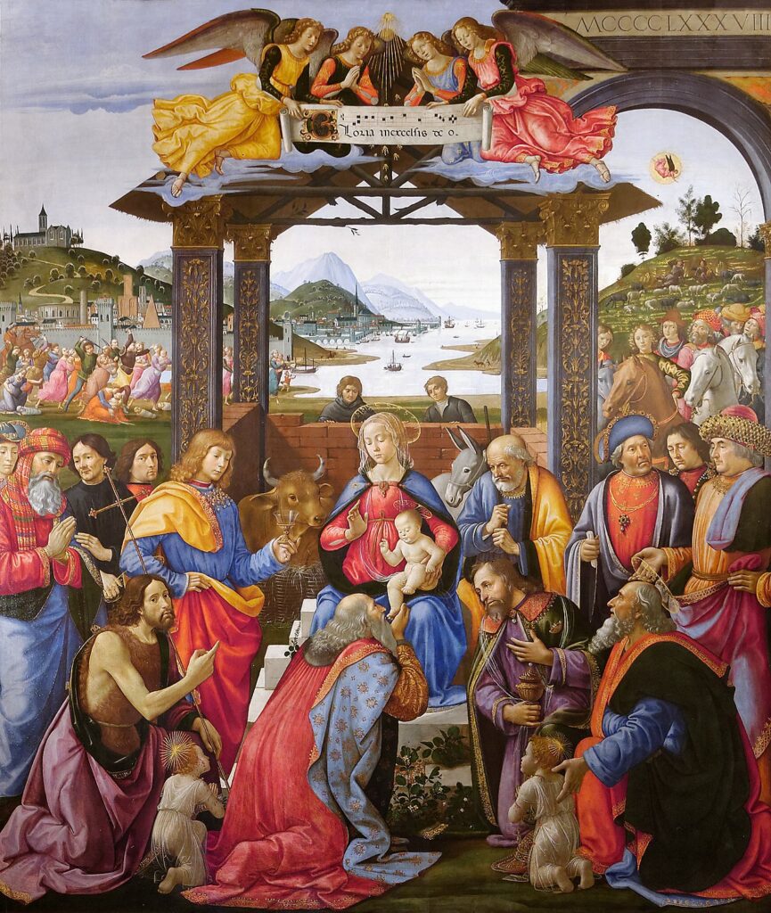 renaissance workshop: Domenico Ghirlandaio, Adoration of the Magi, 1485–1488, Ospedale degli Innocenti, Florence, Italy.
