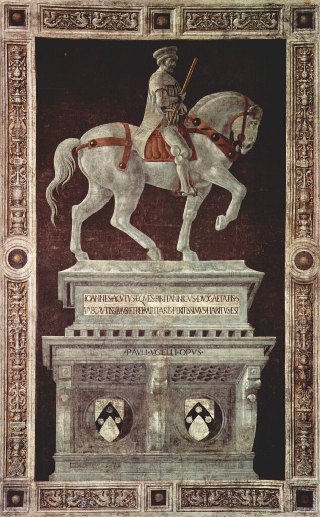 renaissance workshop: Paolo Uccello, Funerary Monument to Sir John Hawkwood, 1436, Cathedral of Santa Maria del Fiore, Florence, Italy.
