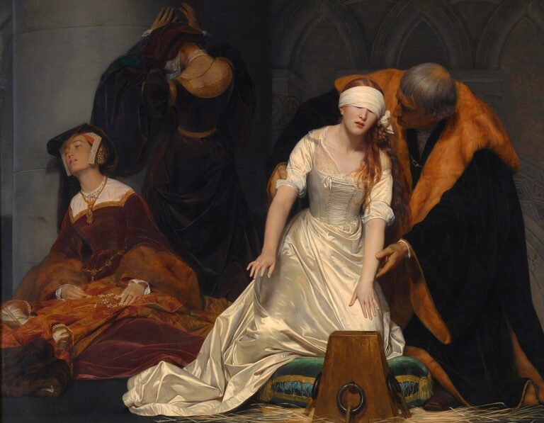 The Execution of Lady Jane Grey: Paul Delaroche, The Execution of Lady Jane Grey, 1883, National Gallery, London, UK.
