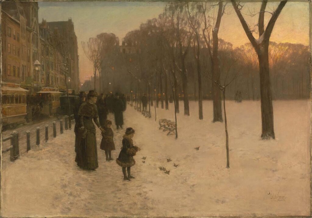 Childe Hassam: Childe Hassam, At Dusk (Boston Common at Twilight), 1885-1886, Museum of Fine Arts, Boston, MA, USA.
