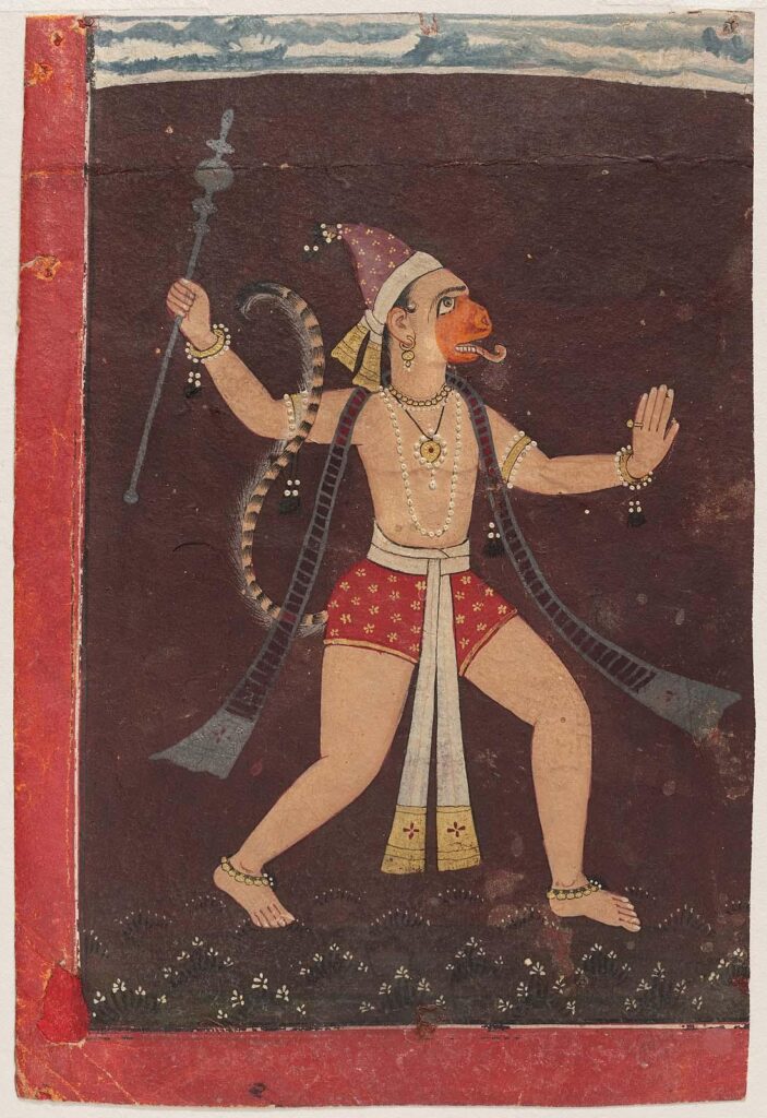 Hanuman: Hanuman from the Pahari School, ca. 1700. Museum of Fine Arts, Boston, MA, USA.
