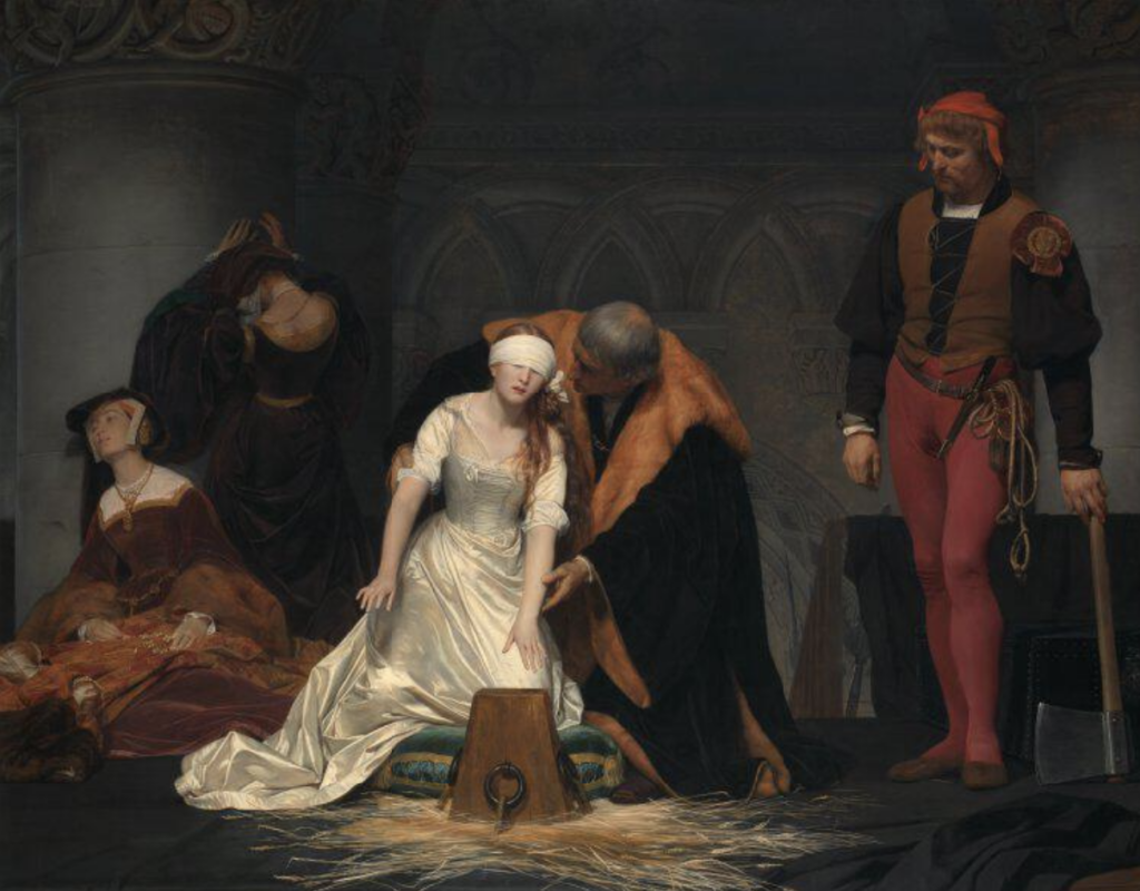 The Execution of Lady Jane Grey: Paul Delaroche, The Execution of Lady Jane Grey, 1883, National Gallery, London, UK.
