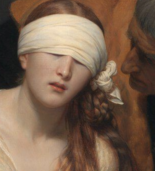 The Execution of Lady Jane Grey: Paul Delaroche, The Execution of Lady Jane Grey, 1883, National Gallery, London, UK. Detail.
