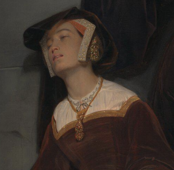 The Execution of Lady Jane Grey: Paul Delaroche, The Execution of Lady Jane Grey, 1883, National Gallery, London, UK. Detail.
