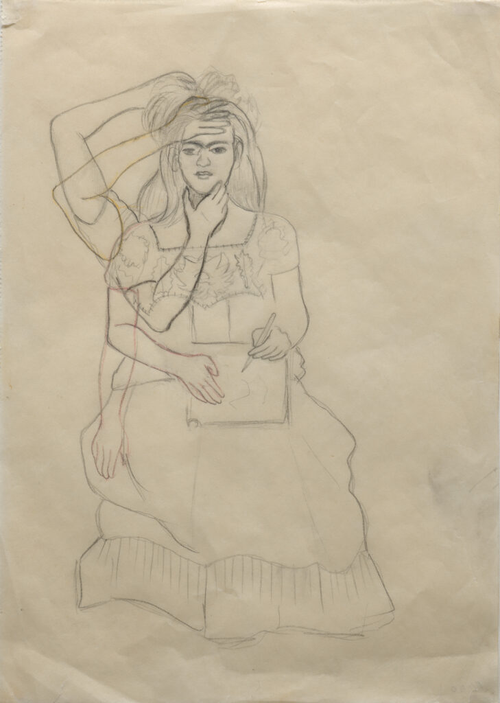 frida dallas: Frida Kahlo, Self-Portrait Drawing, pencil on paper, private collection. © 2024 Banco de México Diego Rivera Frida Kahlo Museums Trust, Mexico, D.F. / Artists Rights Society (ARS), New York.
