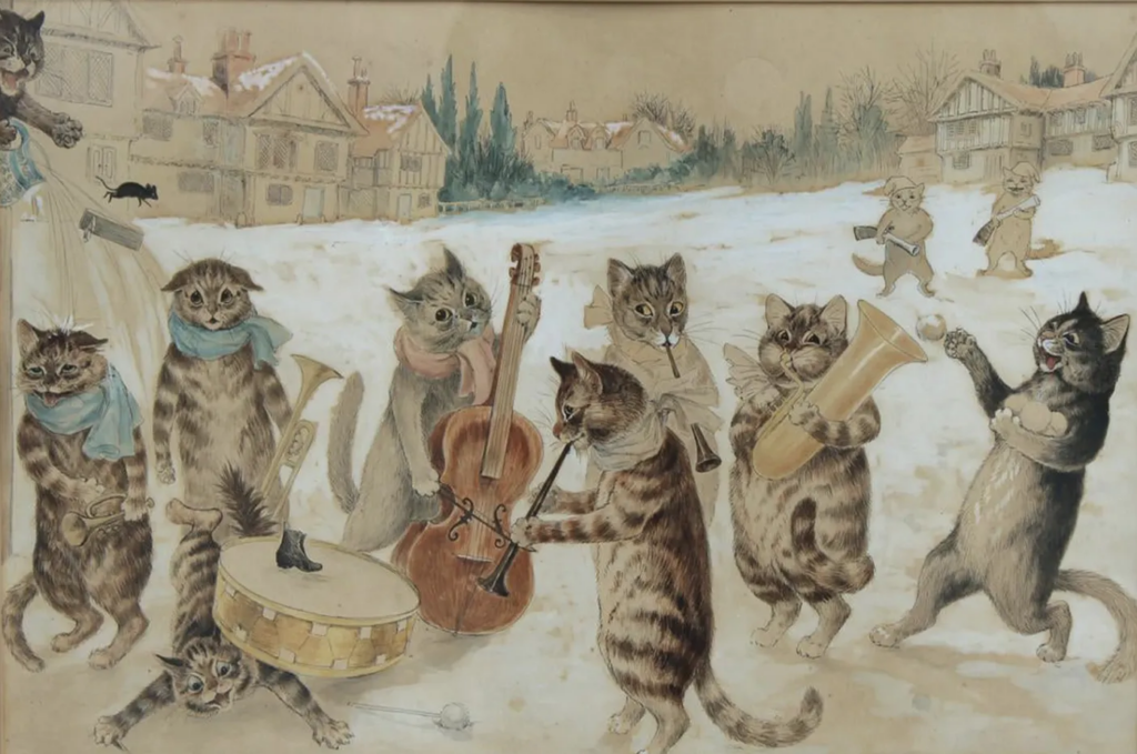 cats in art quiz: Carol Singing, 1925, private collection.