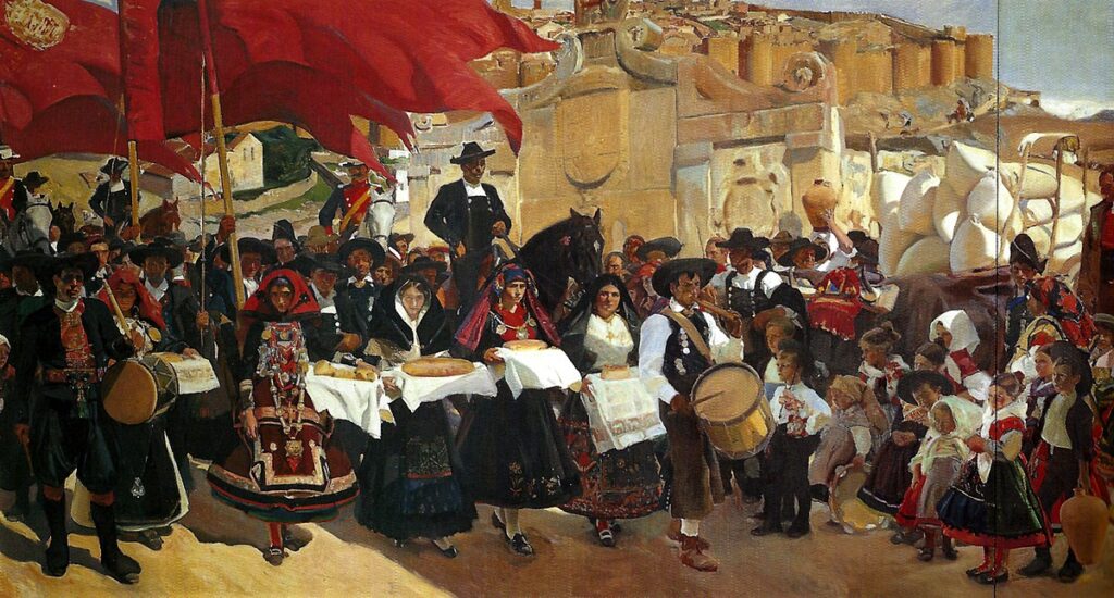 Vision of Spain: Joaquín Sorolla, Vision of Spain: Castilla. La fiesta del pan (The Feast of Bread), 1911–1919, Hispanic Society of America New York City, NY, USA. Detail (left section).
