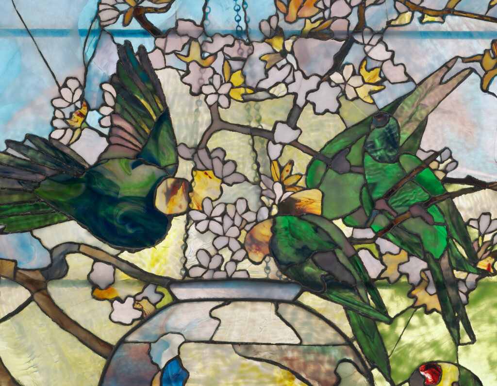 Louis Comfort Tiffany: Louis Comfort Tiffany, Parakeets and Goldfish Bowl, 1889, Museum of Fine Arts, Boston, MA, USA. Detail.
