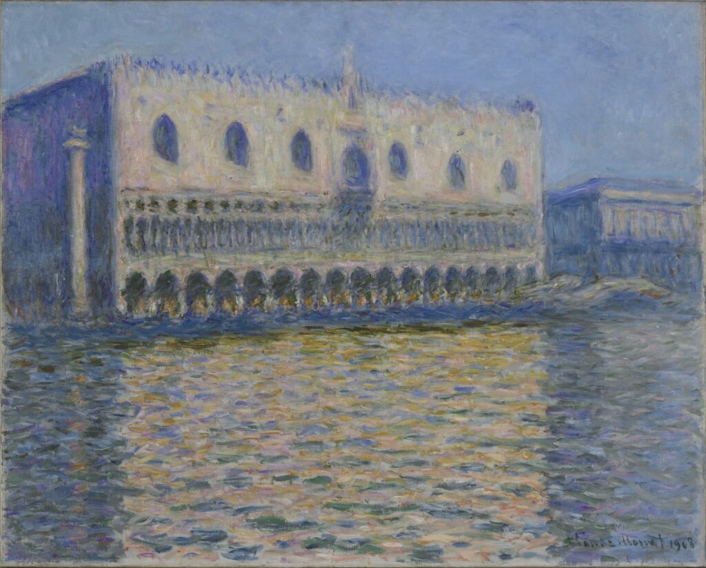 Venice: Claude Monet, The Doge’s Palace (Le Palais ducal), ca. 1908, Brooklyn Art Museum, New York City, NY, USA.
