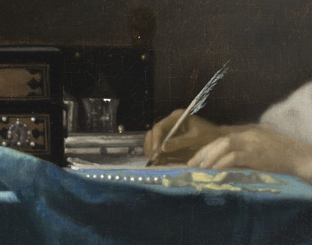 Girl Reading a Letter at an Open Window: Johannes Vermeer, A Lady Writing, c. 1665-1667, National Gallery of Art, Washington, DC, USA. Detail.
