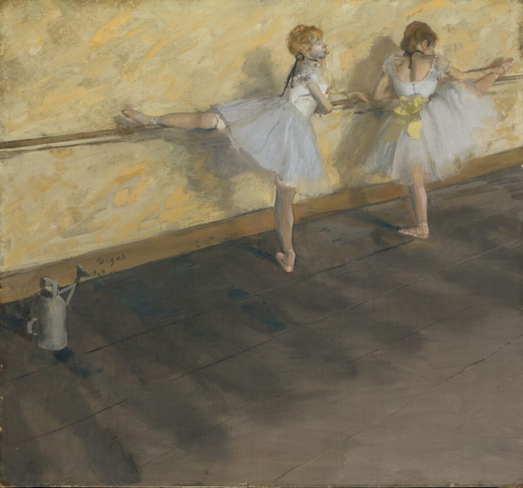 Edgar Degas: Edgar Degas, Dancers Practicing at the Barre, 1877, Metropolitan Museum of Art, New York City, NY, USA.
