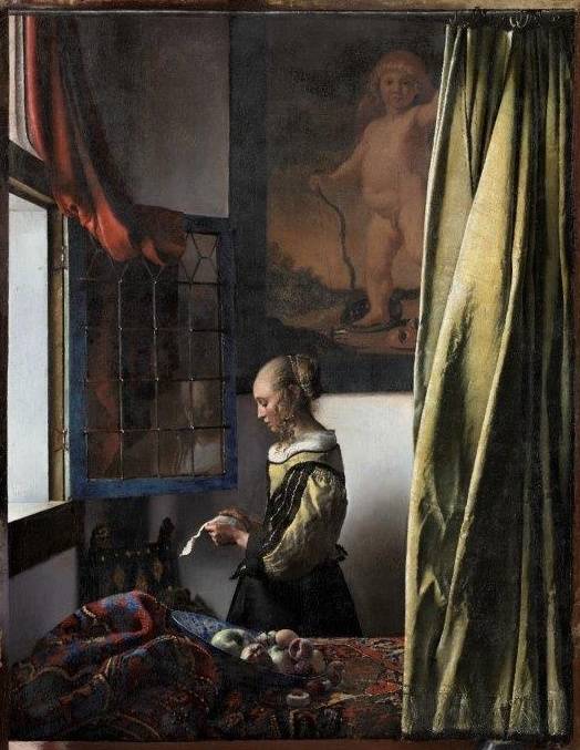 Girl Reading a Letter at an Open Window: Johannes Vermeer, Girl Reading a Letter at an Open Window, c. 1657-1659, Staatliche Kunstsammlungen Dresden, Germany.
