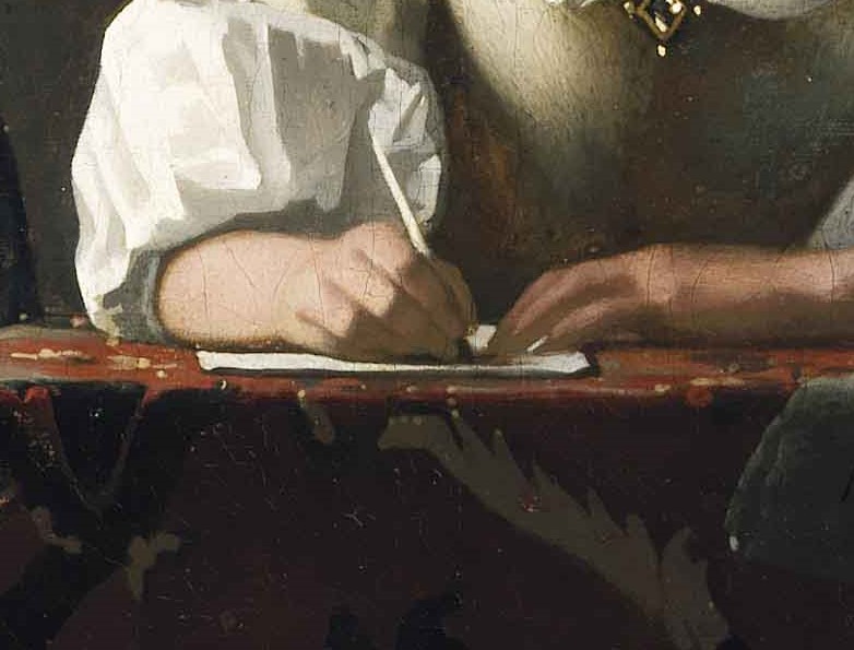 Girl Reading a Letter at an Open Window: Johannes Vermeer, Lady Writing a Letter with her Maid, c. 1670, National Gallery of Ireland, Dublin. Detail.
