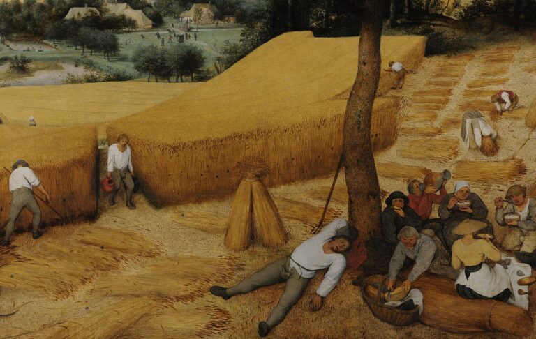 The Harvesters: Pieter Bruegel the Elder, Harvesters, 1565, Metropolitan Museum of Art, New York City, NY, USA. Detail.
