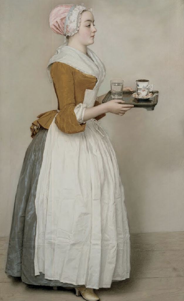 Liotard: Jean-Étienne Liotard, The Chocolate Girl, c. 1744, Gemäldegalerie Alte Meister, Dresden, Germany.
