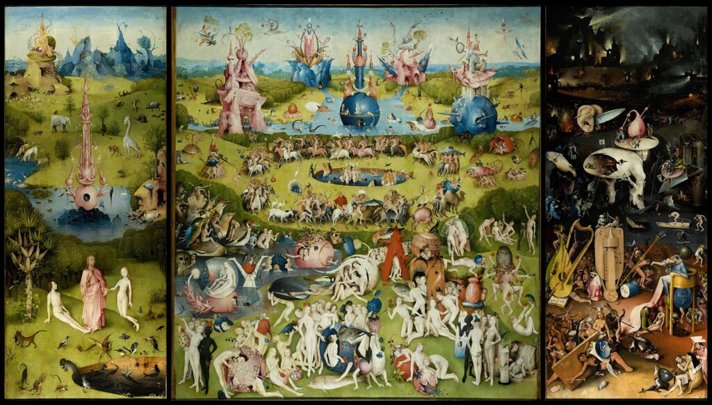 madness art: Hieronymus Bosch, The Garden of Earthly Delights, 1490–1500, Museo del Prado, Madrid, Spain.
