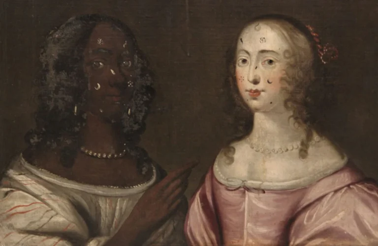 Allegorical Painting of Two Ladies: English School, Allegorical Painting of Two Ladies, c. 1650, Compton Verney Art Gallery, Warwickshire, UK. Detail.
