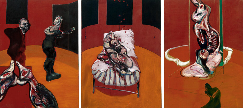 Francis Bacon paintings: Francis Bacon, Three Studies for a Crucifixion, 1962. Francis Bacon Estate.
