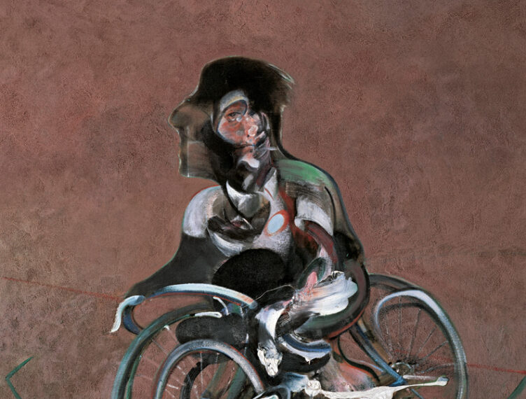 Francis Bacon paintings: Francis Bacon, Portrait of George Dyer Riding a Bicycle, 1966. Francis Bacon Estate. Detail.
