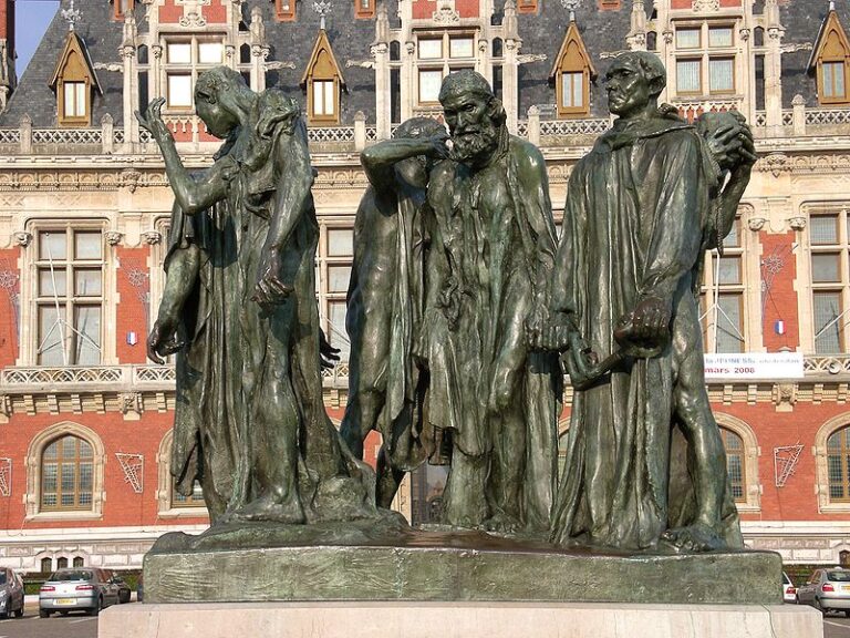 burghers of calais: Auguste Rodin, The Burghers of Calais, 1884–1895, Calais, France. Photograph by Romainberth via Wikimedia Commons (CC BY-SA 3.0).
