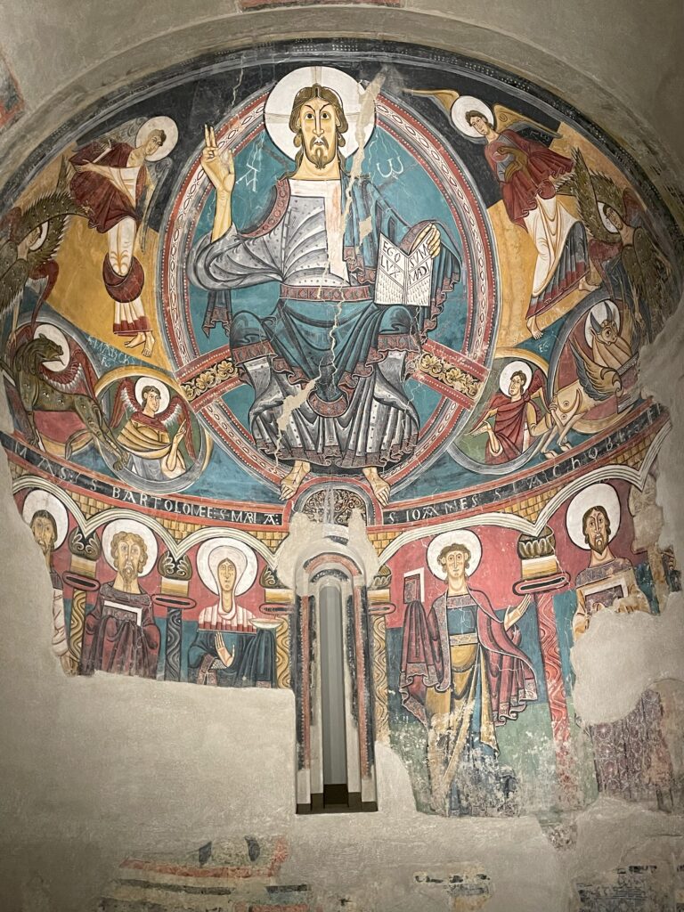 Romanesque art Barcelona: Frescoes of the apse of Sant Climent in Taüll, 1123, Museu Nacional d’Art de Catalunya, Barcelona, Spain. Photograph by the author.
