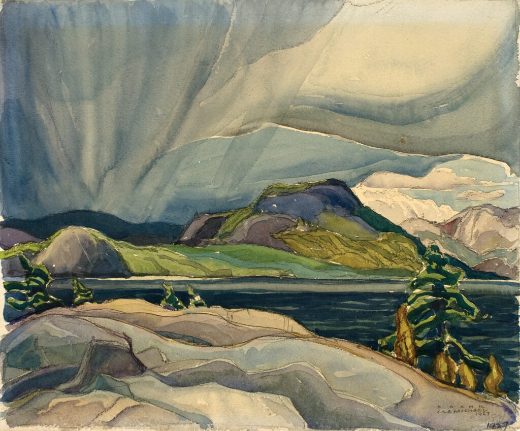 Group of Seven: Franklin Carmichael, Lake Wabagishik, 1927, watercolor over graphite and black colored pencil on paper, 28.5 x 34 cm (11 1/4 x 13 3/8 in.), Gift of Mrs. R. G. Mastin, McMichael Canadian Art Collection, Kleinburg, Canada.
