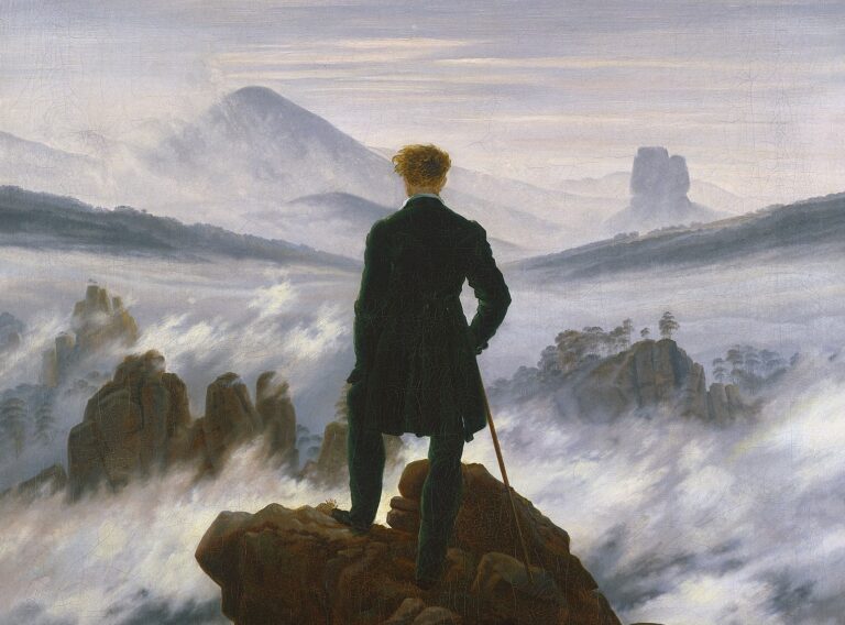 Wanderer above the Sea of Fog: Caspar David Friedrich, Wanderer above the Sea of Fog, c. 1818, Hamburger Kunsthalle, Hamburg, Germany. Detail.
