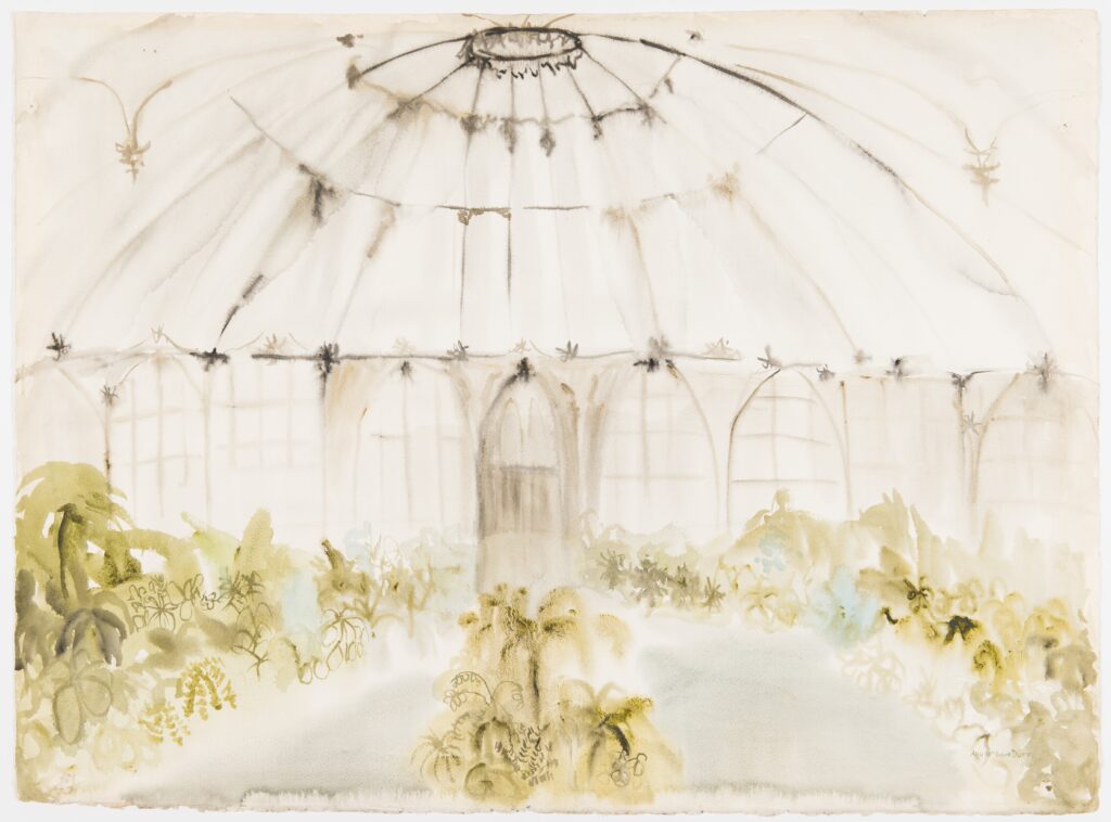 McMichael: Ann MacIntosh Duff, Allan Gardens, c. 1950, watercolour on paper, 56.7 x 77.1 cm (22 5/16 x 30 3/8 in.), McMichael Canadian Art Collection, Kleinburg, Canada. Gift of the artist, 2022.13.129.
