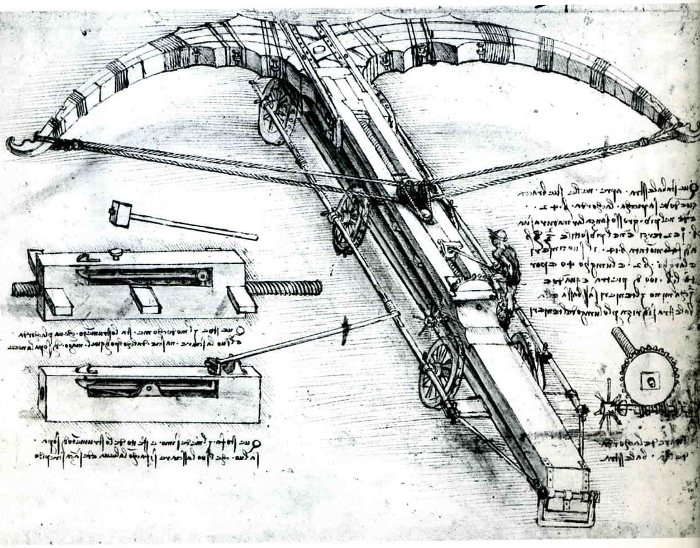 Ken Burns Leonardo da Vinci: Leonardo da Vinci, The Ballista from Codex Atlanticus, c. 1486, Biblioteca Ambrosiana, Milan, Italy.
